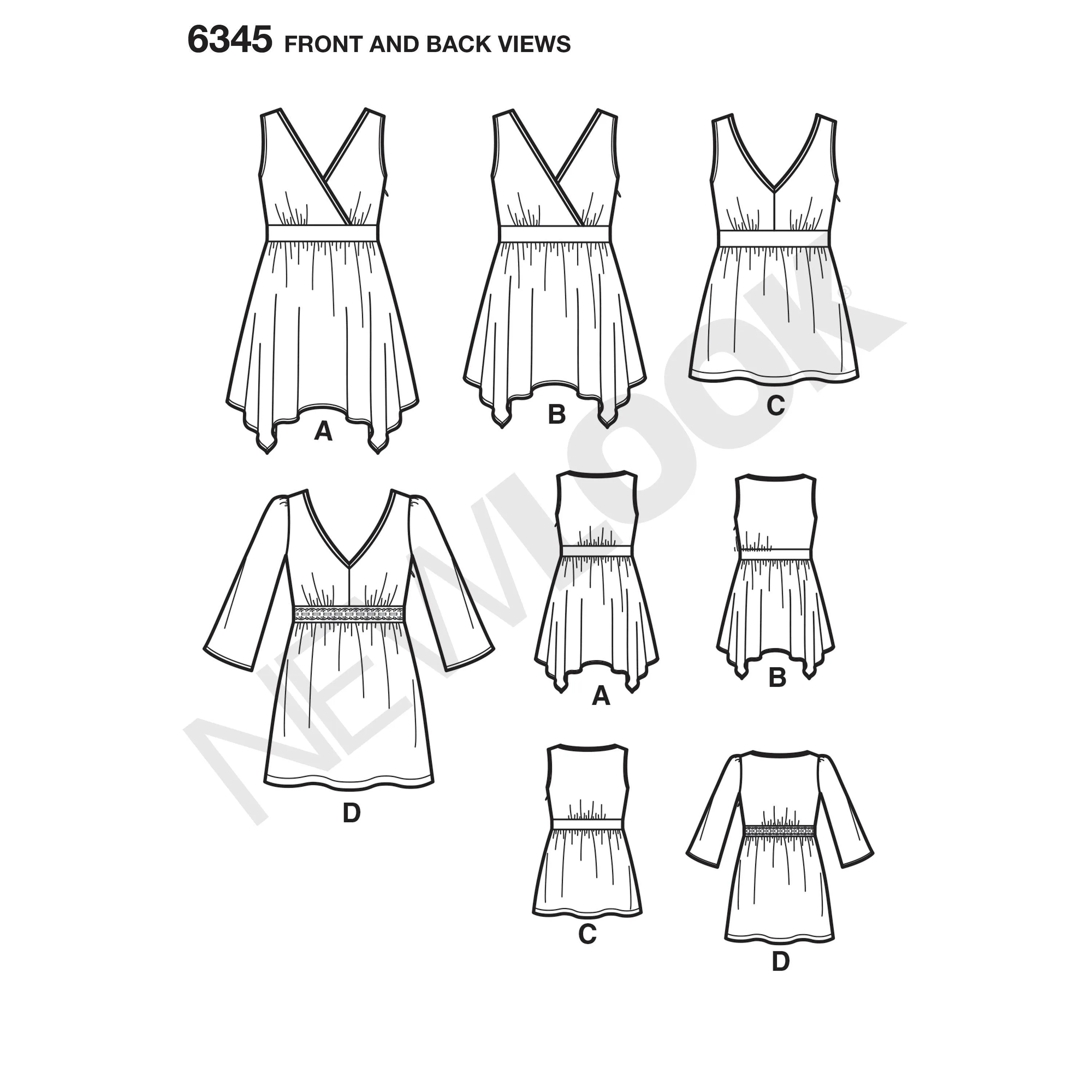 6345 Misses' V-Neck Tops with Length Variations