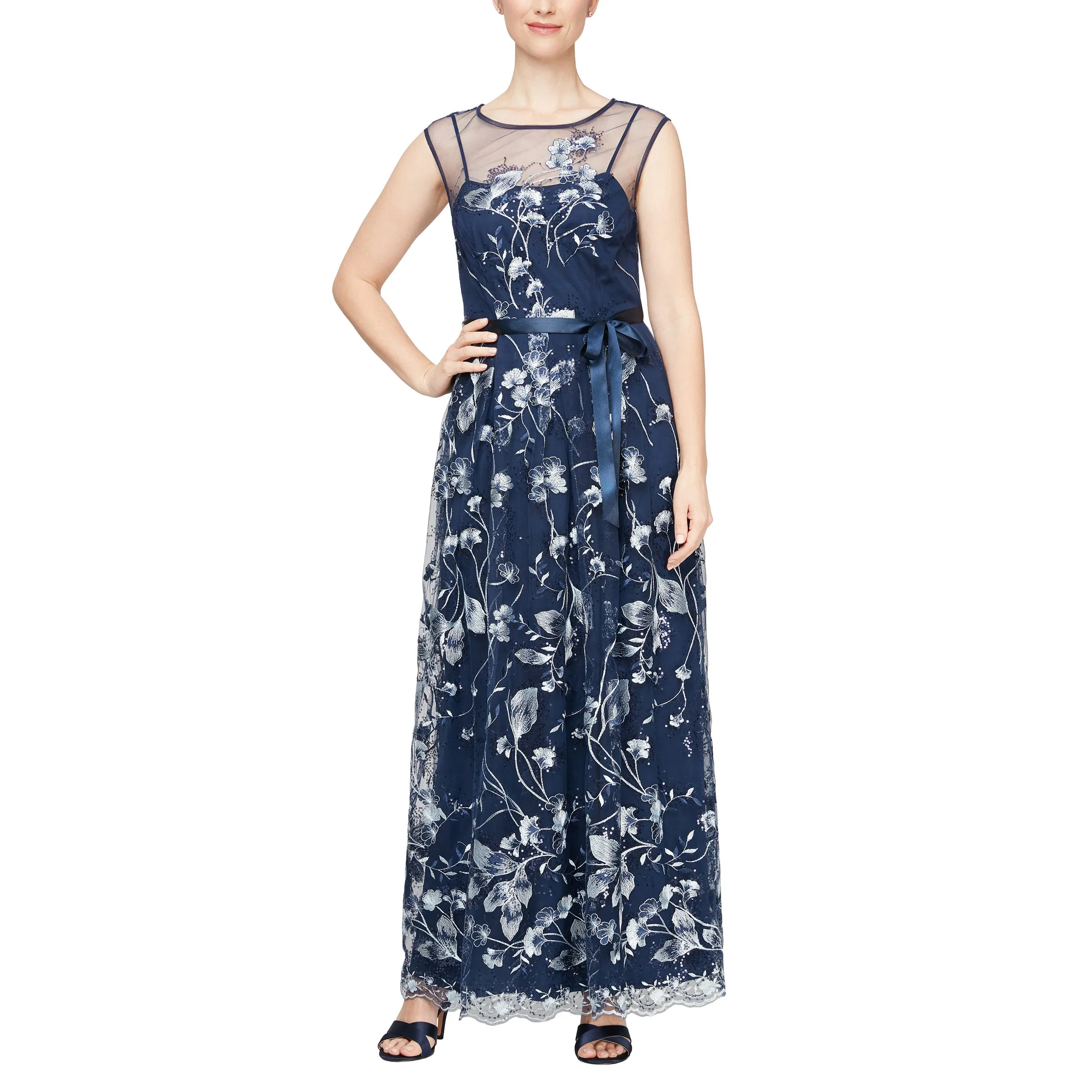 Alex Evenings 81171482 Long Sleeveless Embroidered Formal Dress