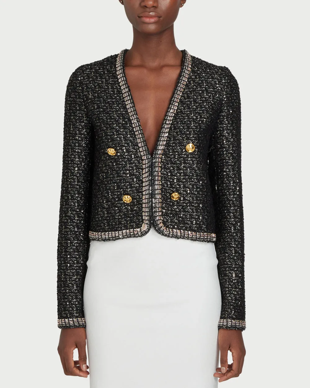 Black and Silver Micro Sequin Boucle Jacket