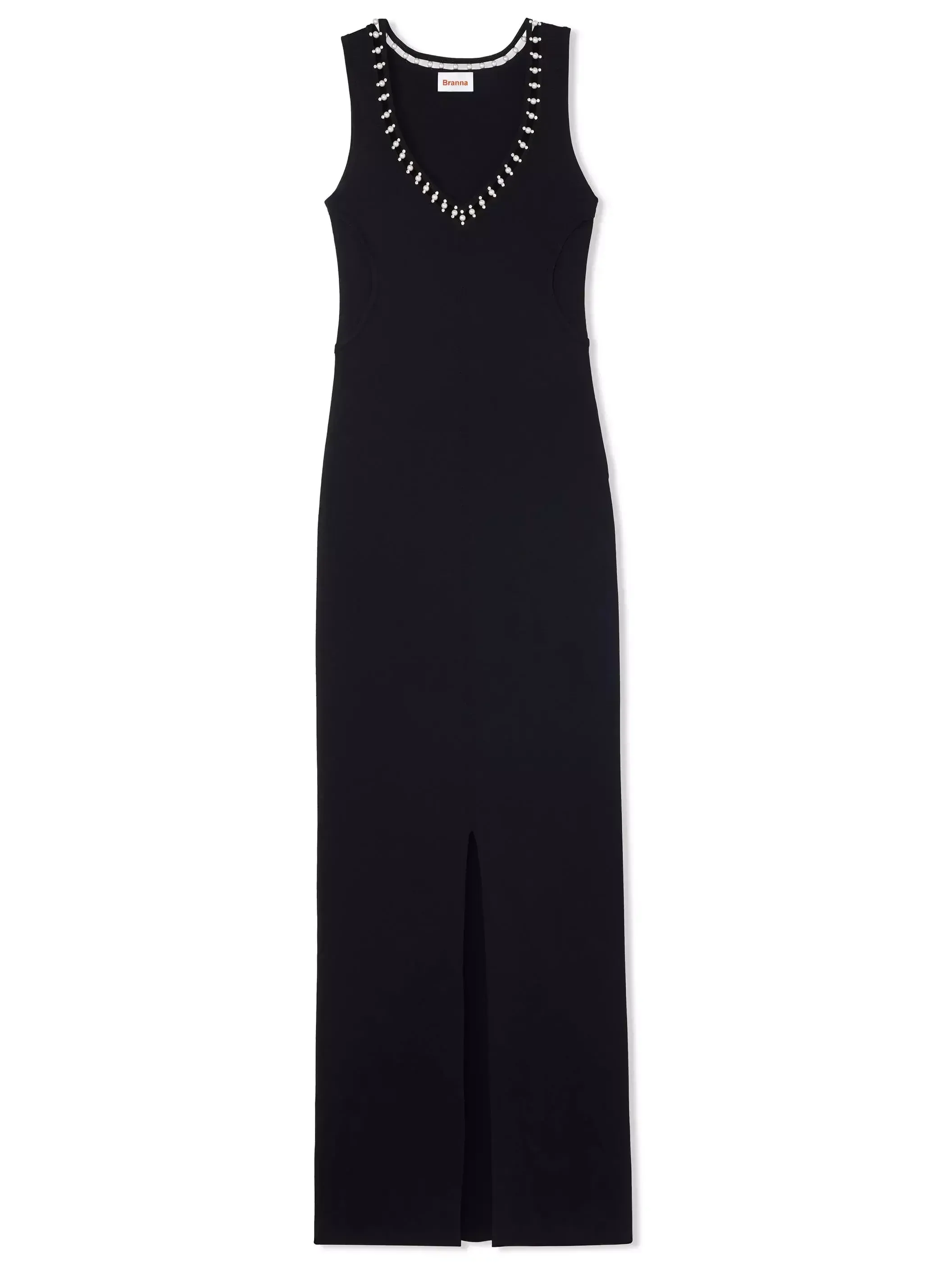 Black Long Embellished V-Neck Dress