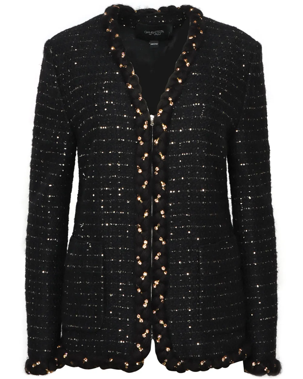 Black Micro Sequin Boucle Jacket