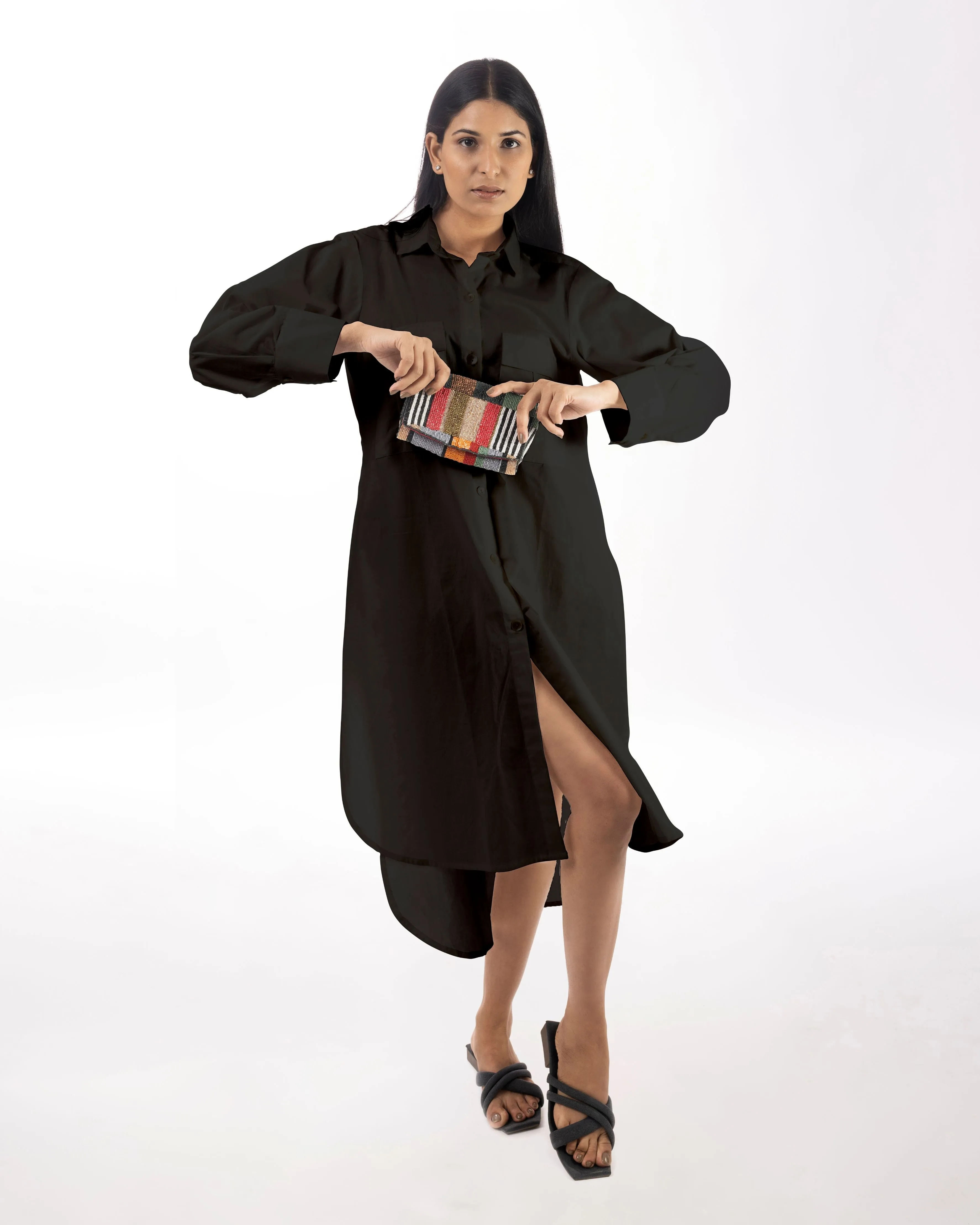 Black Shirt Dress High-Low