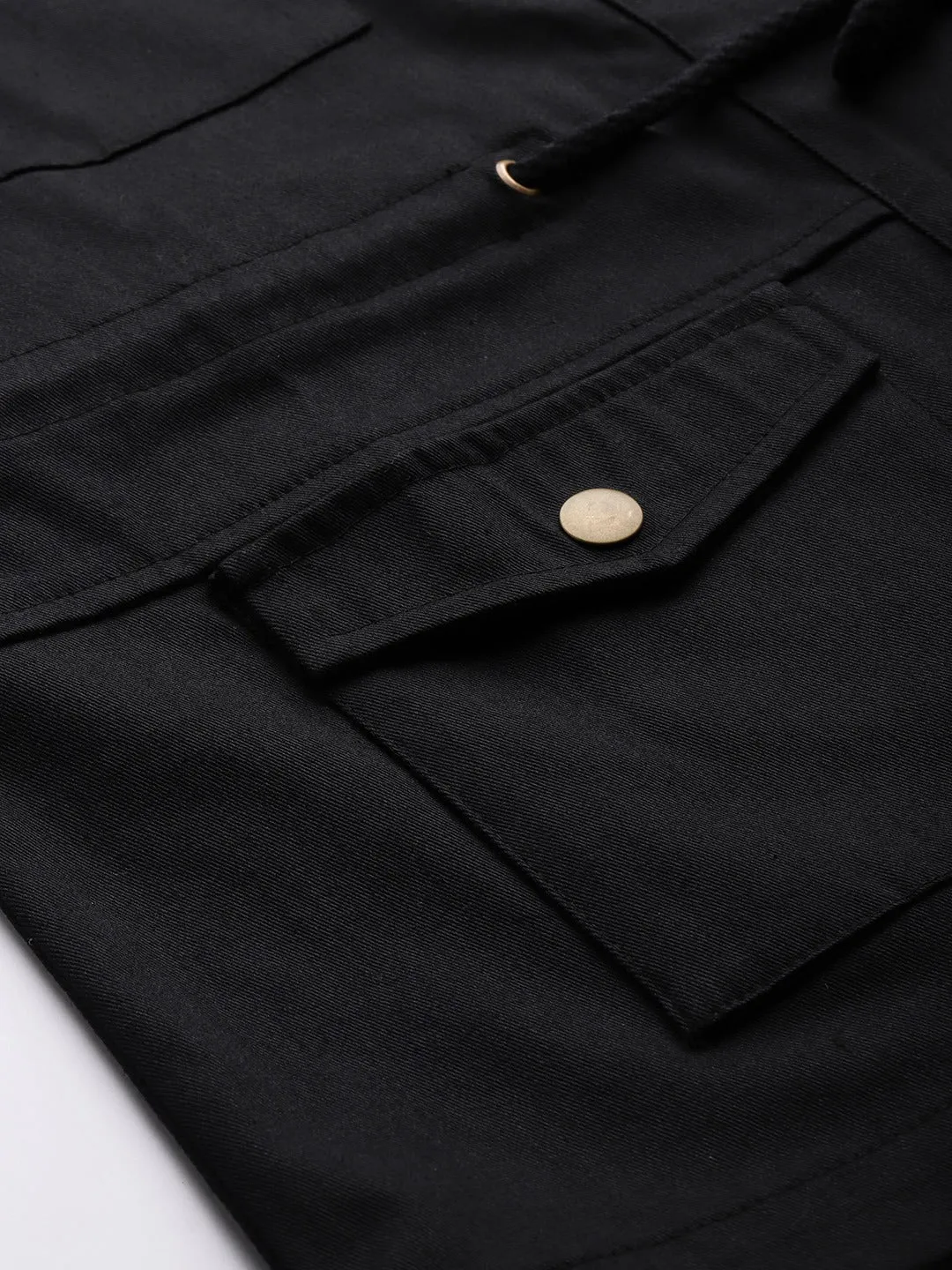 Black Twill Utility Drawstring Jacket