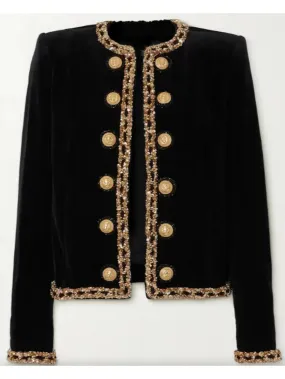 Black Velvet Jacket with Gold Sequin Embroidery