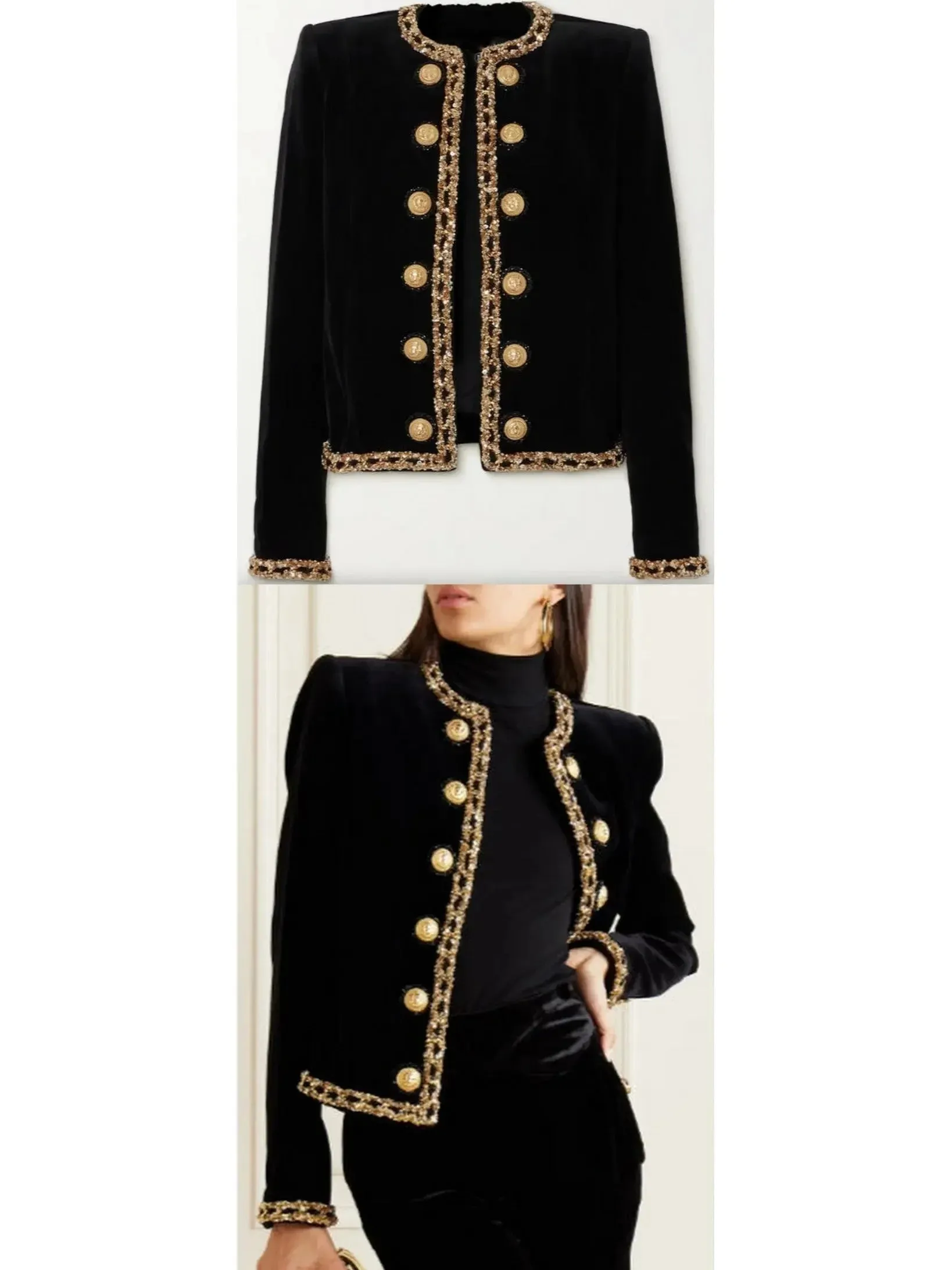 Black Velvet Jacket with Gold Sequin Embroidery