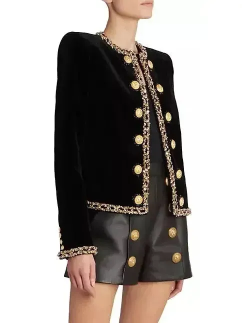 Black Velvet Jacket with Gold Sequin Embroidery