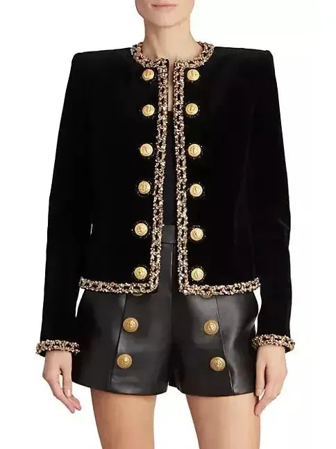 Black Velvet Jacket with Gold Sequin Embroidery