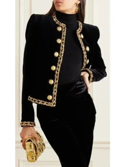 Black Velvet Jacket with Gold Sequin Embroidery