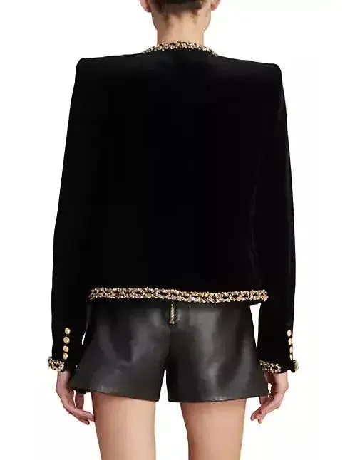 Black Velvet Jacket with Gold Sequin Embroidery