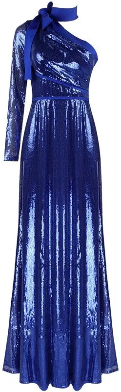 Blue-Sequined One-Sleeve Gown