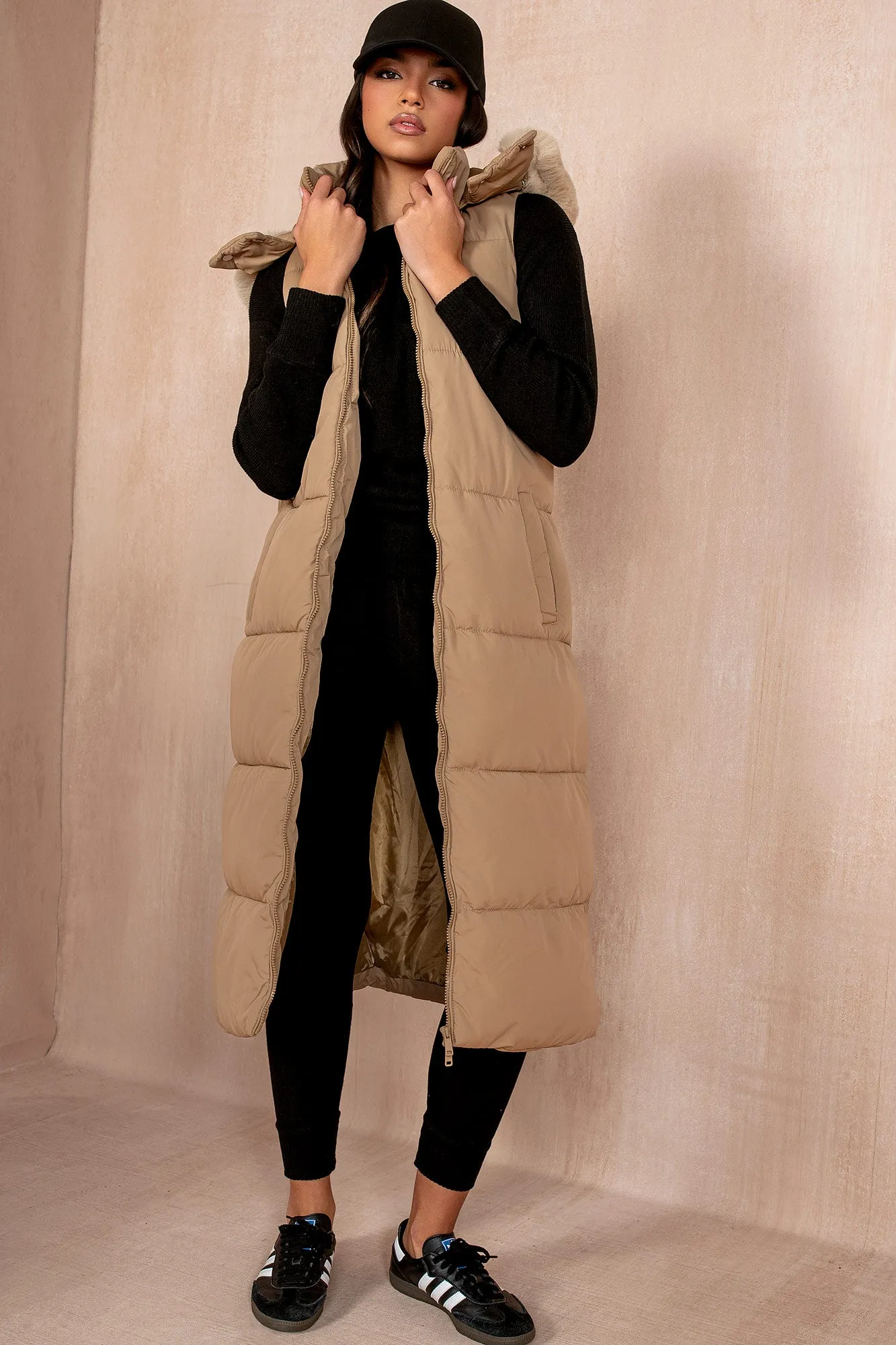 Breanna Camel Longline Padded Gilet