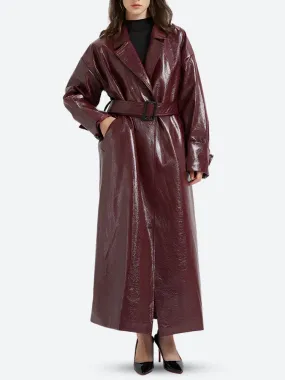 Burgundy Faux Leather Coat