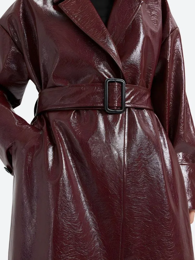 Burgundy Faux Leather Coat