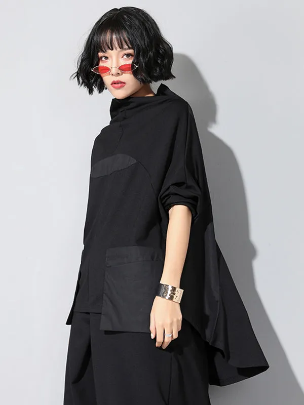 Casual High-Low Split-Joint Batwing Sleeve T-Shirts Tops