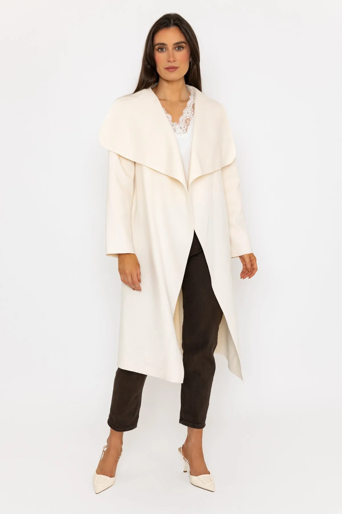 Chuck On Long Wrap Coat in Ecru