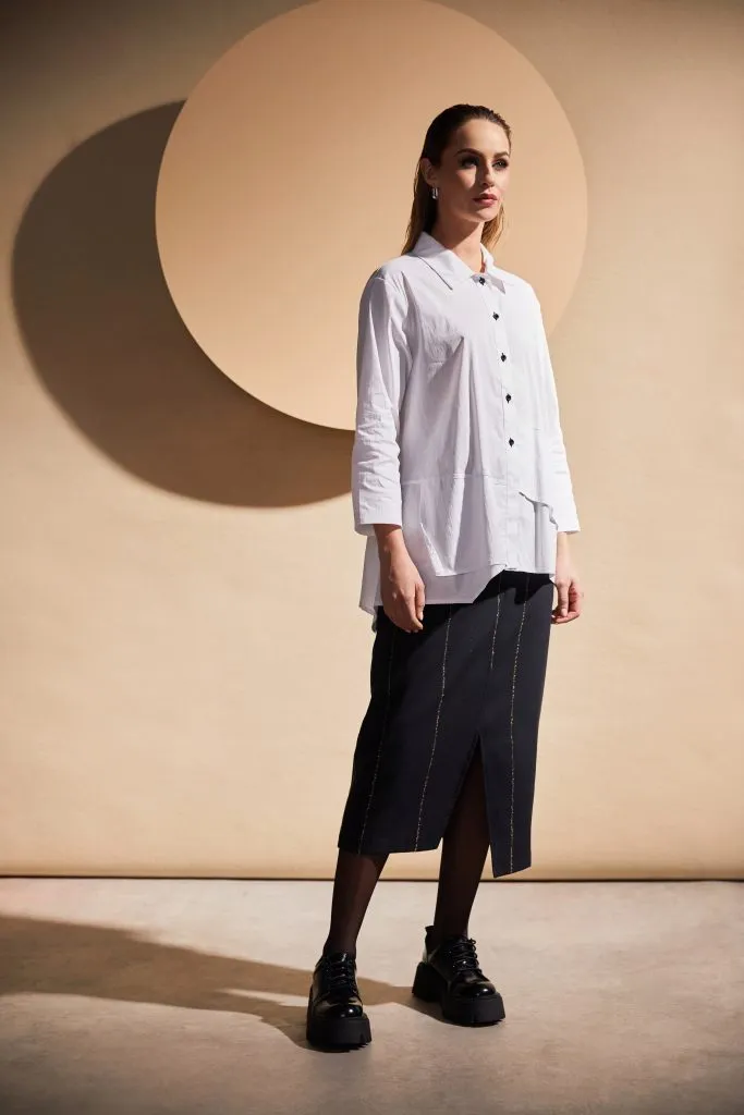 Cotton Shirt Uneven Hemline in White