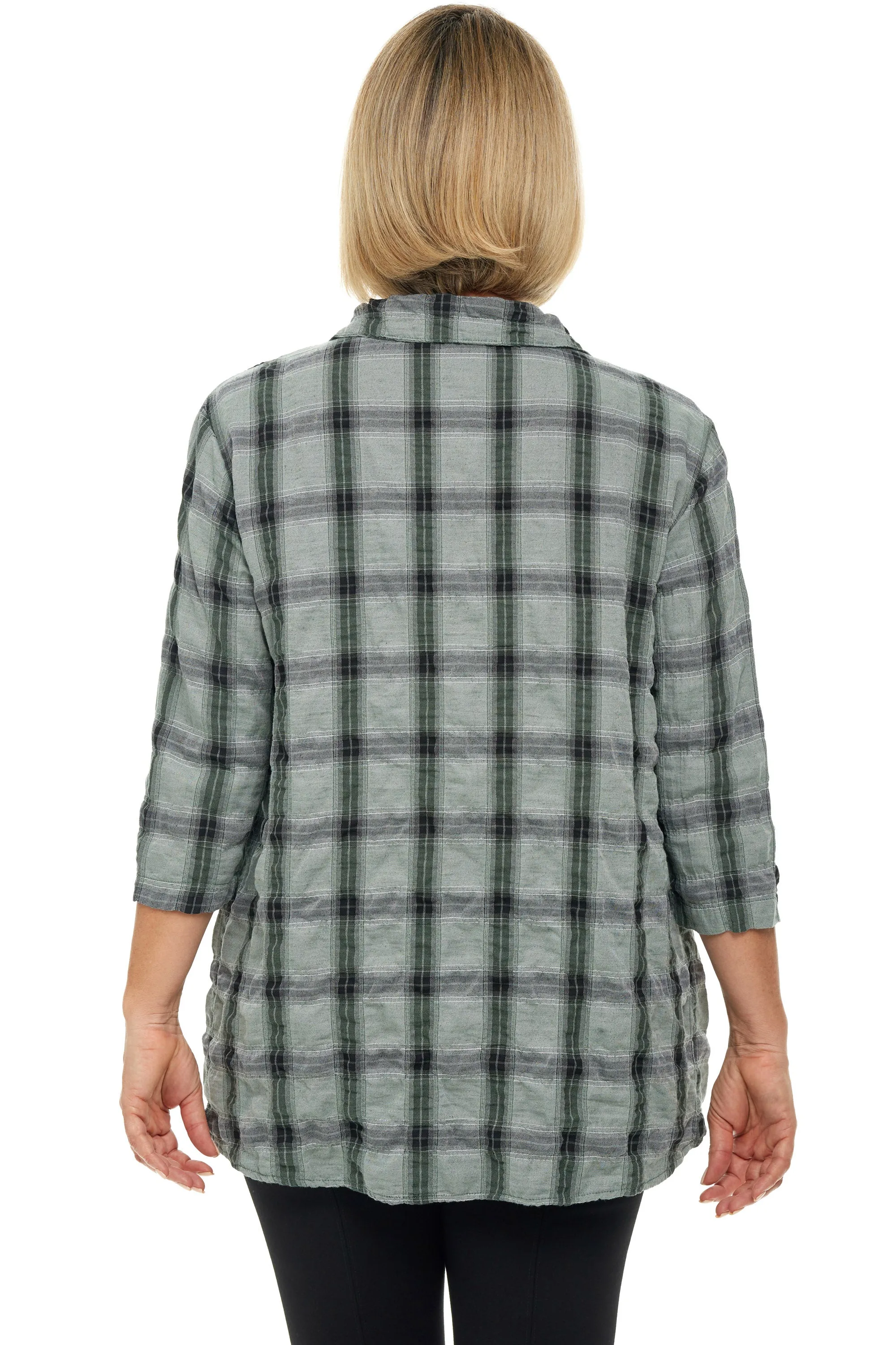 Crinkle Plaid High Low Shirt