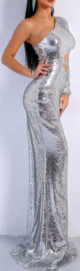 Cut-Out Sequin-Embellished Gown