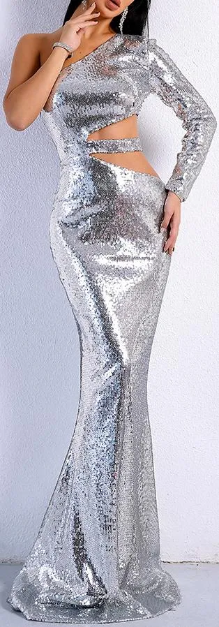 Cut-Out Sequin-Embellished Gown