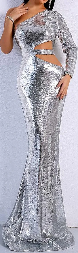 Cut-Out Sequin-Embellished Gown