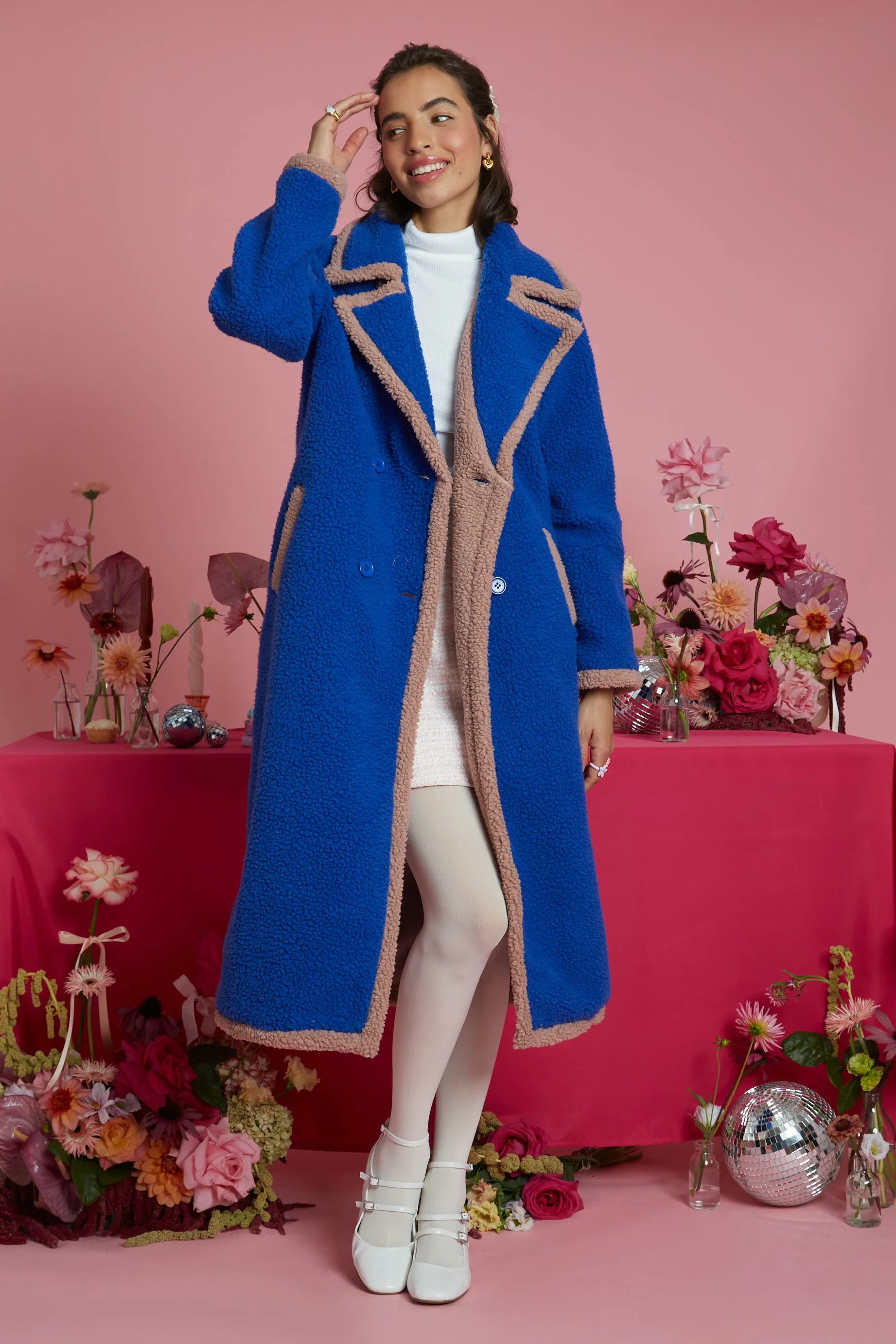 Elle Borg Stitch Edged Longline Coat - Blue