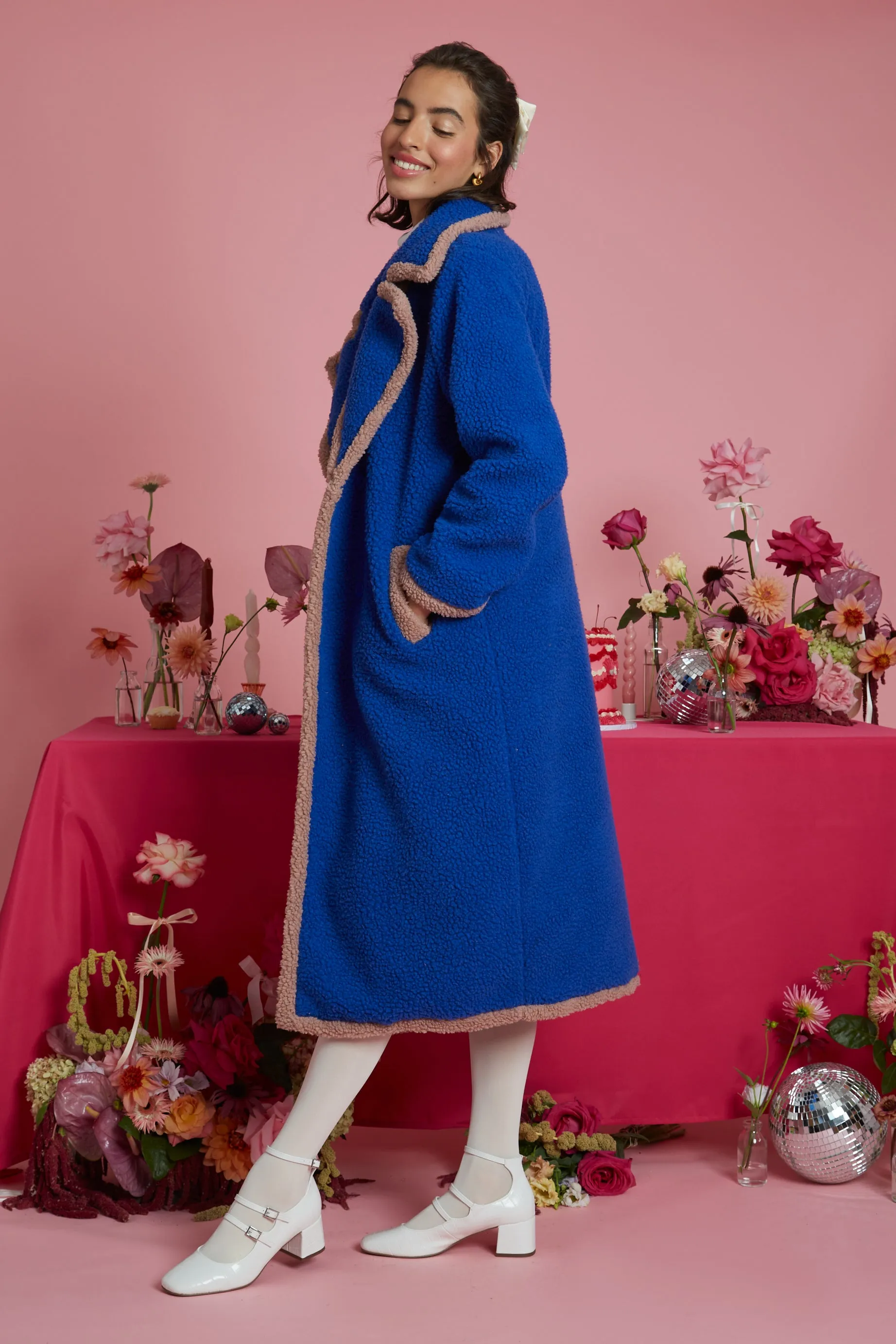 Elle Borg Stitch Edged Longline Coat - Blue