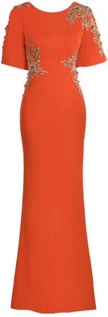 Embroidered Rhinestone Embellished Cut-Out Gown, Orange