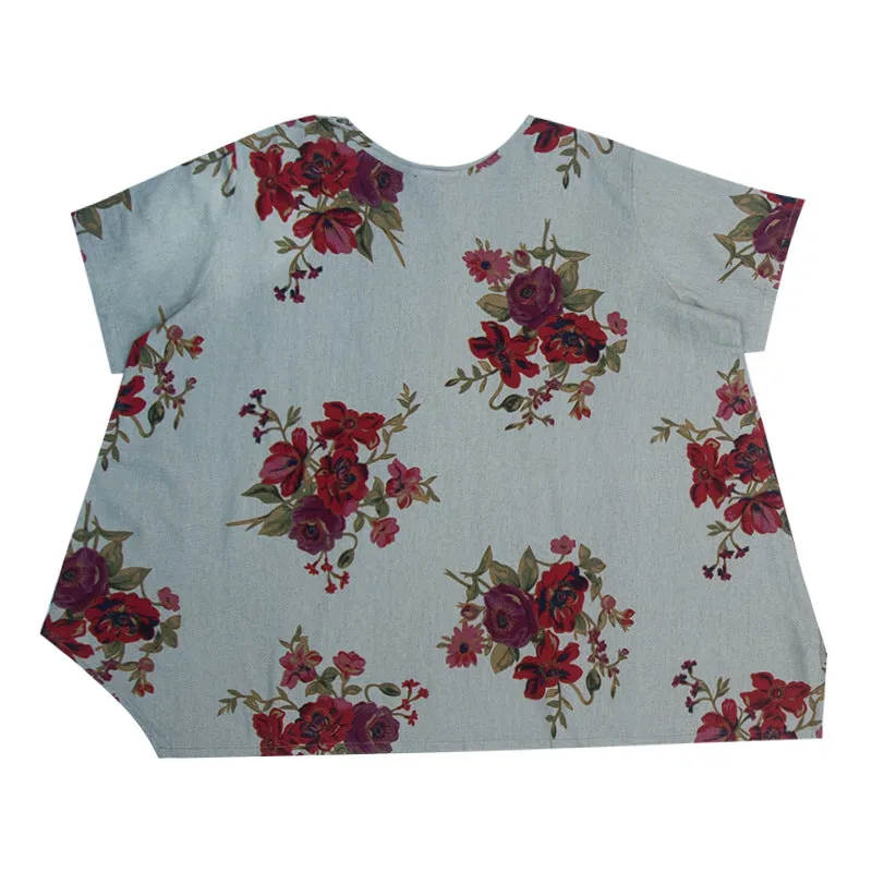 Floral Cotton-Linen Tunic Tops for Women