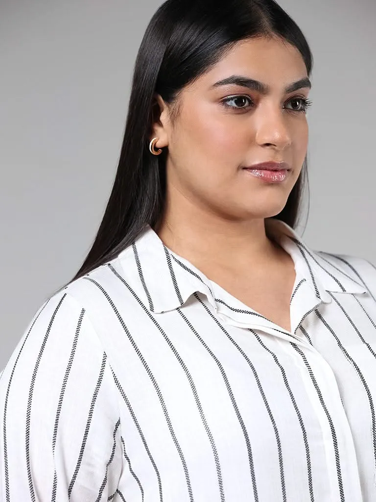 Gia Off White Striped High Low Shirt