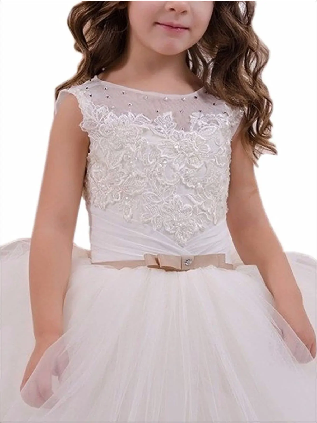 Girls White Pearl Embellished Communion Gown