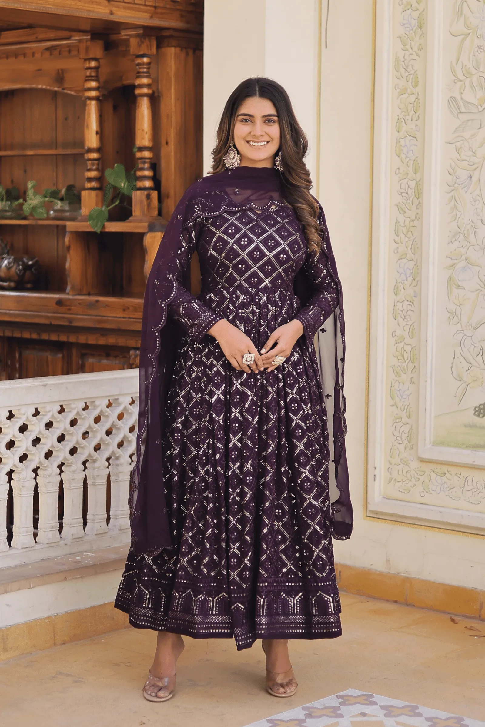 Glamwiz Sequins Georgette Anarkali Suit Set