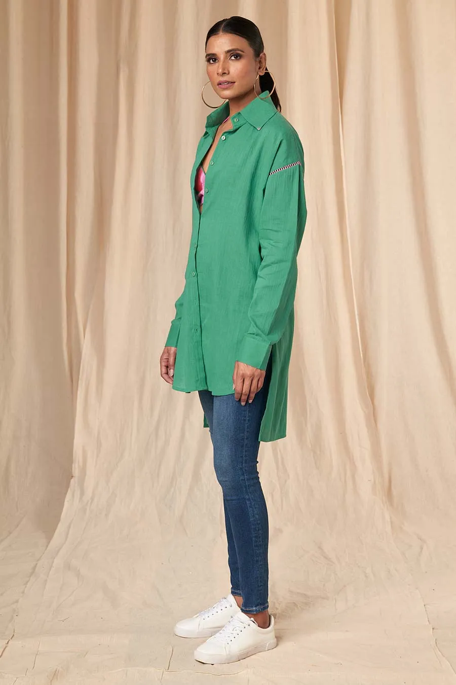 Green Slogan High-Low Shirt