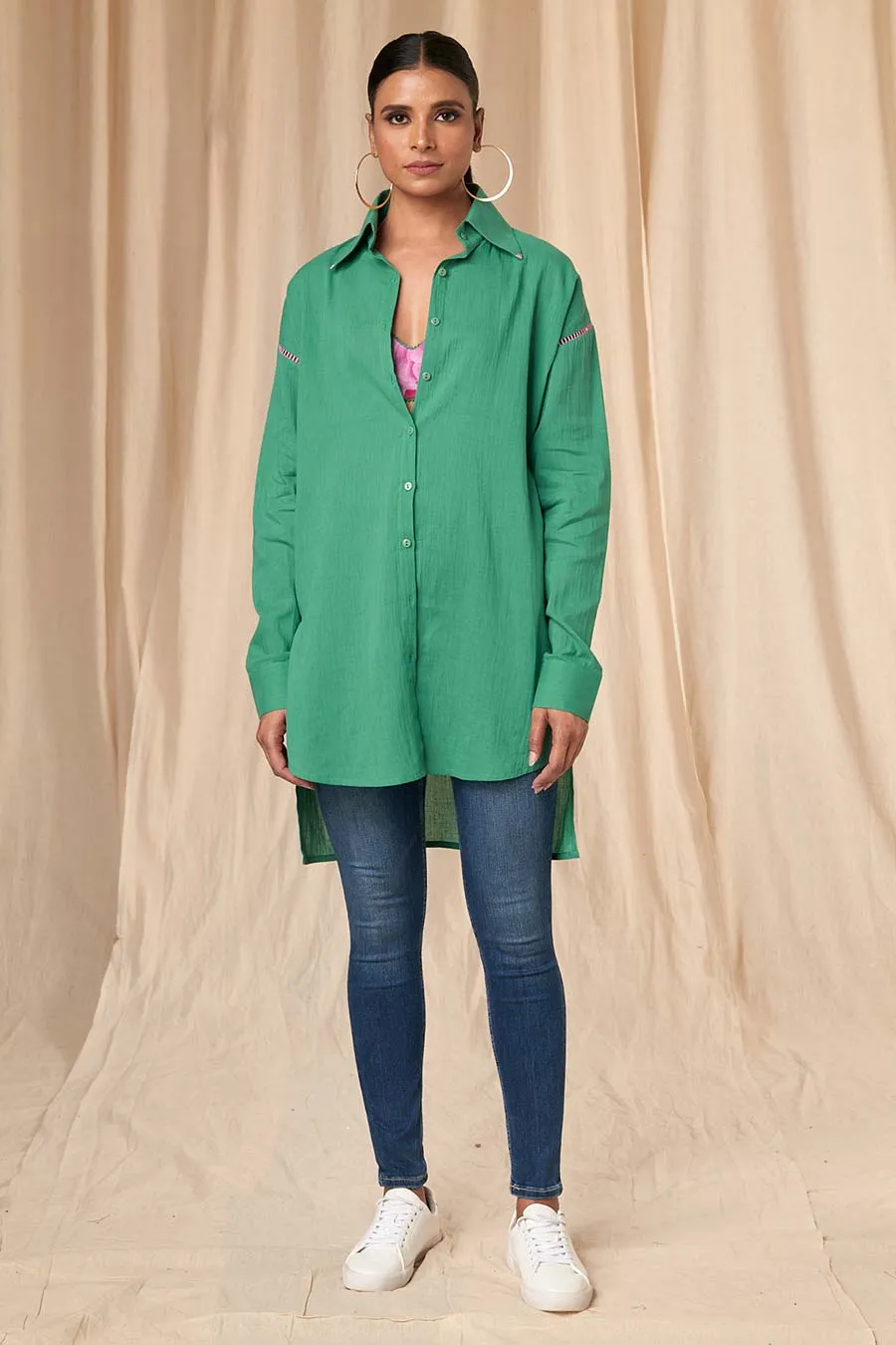 Green Slogan High-Low Shirt