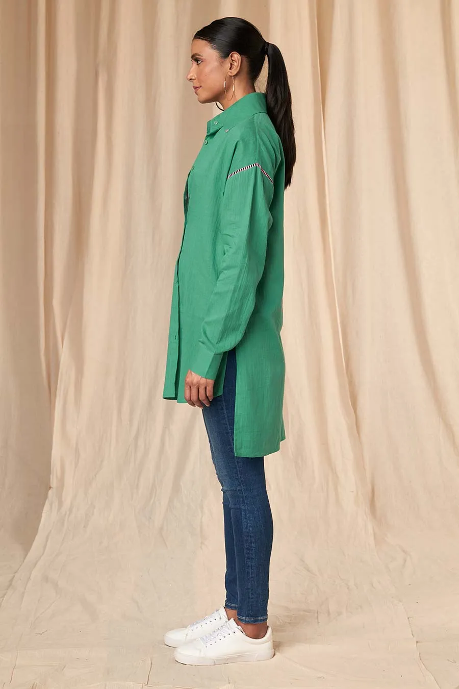 Green Slogan High-Low Shirt