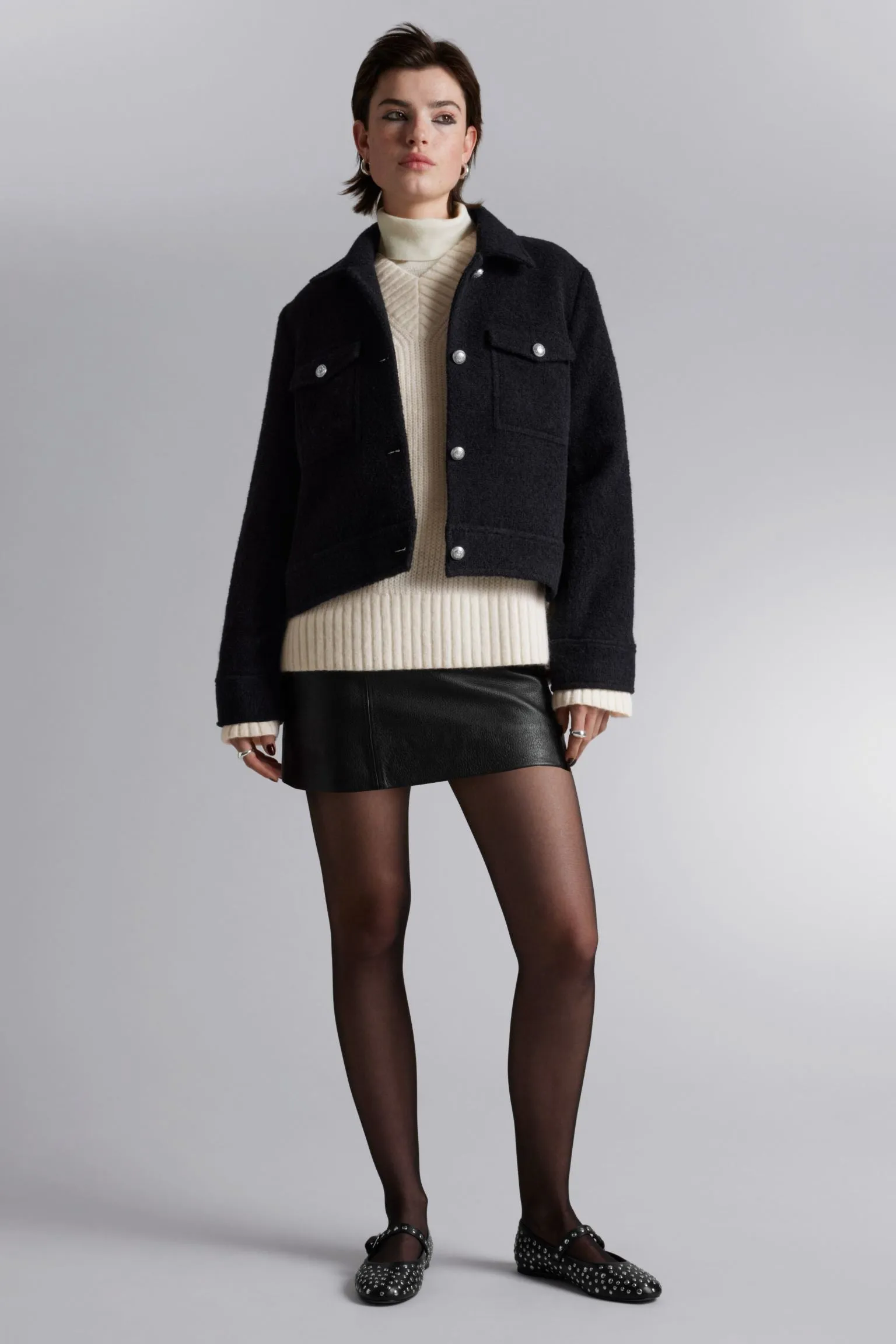 Jacket & Other Stories Boucle With Buttons, black