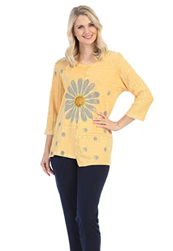 Jess & Jane - Happy Days, Mineral Washed Rib Contrast Offset Hem Cotton Slub Tunic