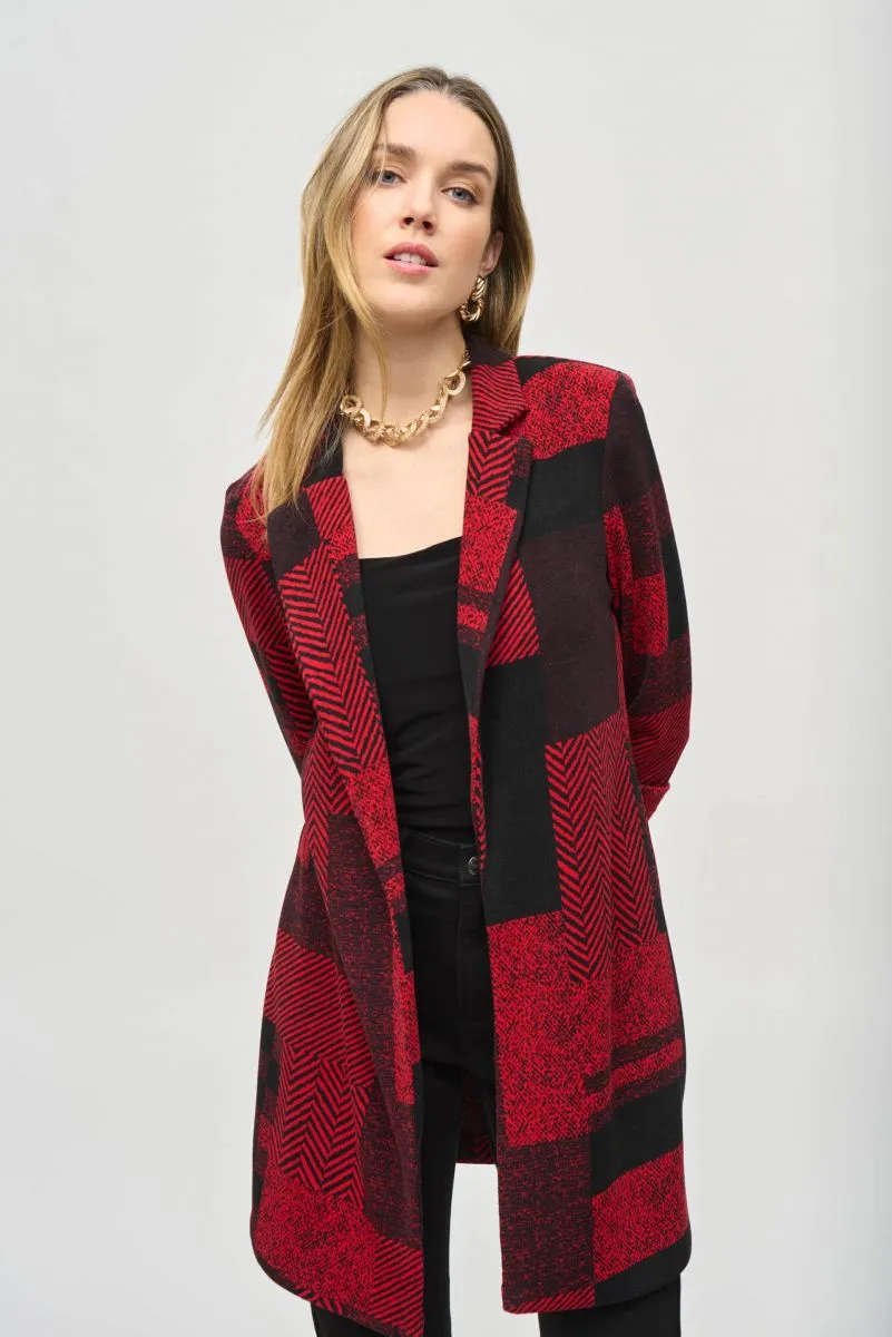 Joseph Ribkoff Black/Red Geometric Longline Blazer Jacket 243309