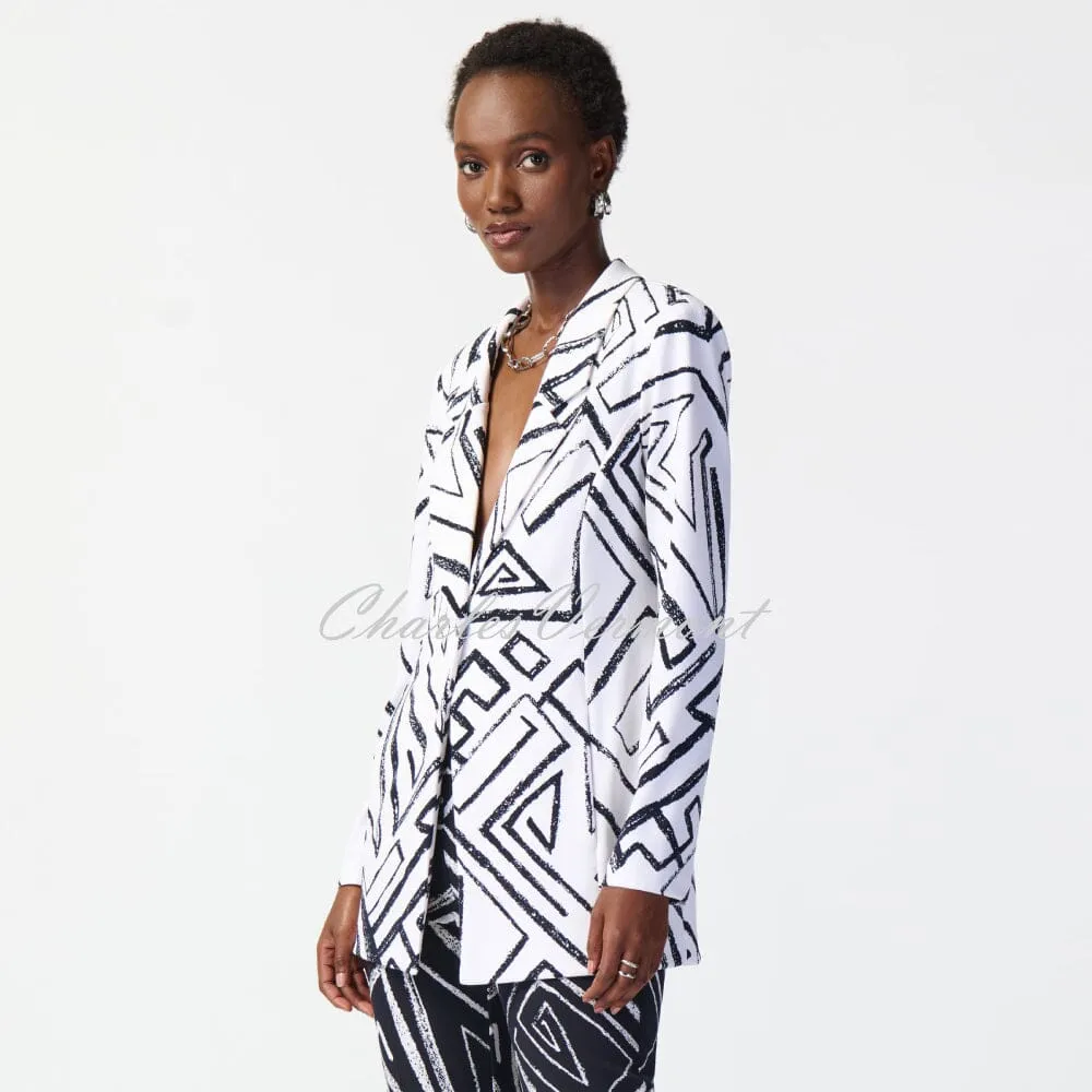 Joseph Ribkoff Geometric Print Blazer Jacket - Style 241034 (Vanilla / Midnight Blue)