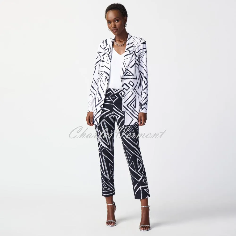 Joseph Ribkoff Geometric Print Blazer Jacket - Style 241034 (Vanilla / Midnight Blue)