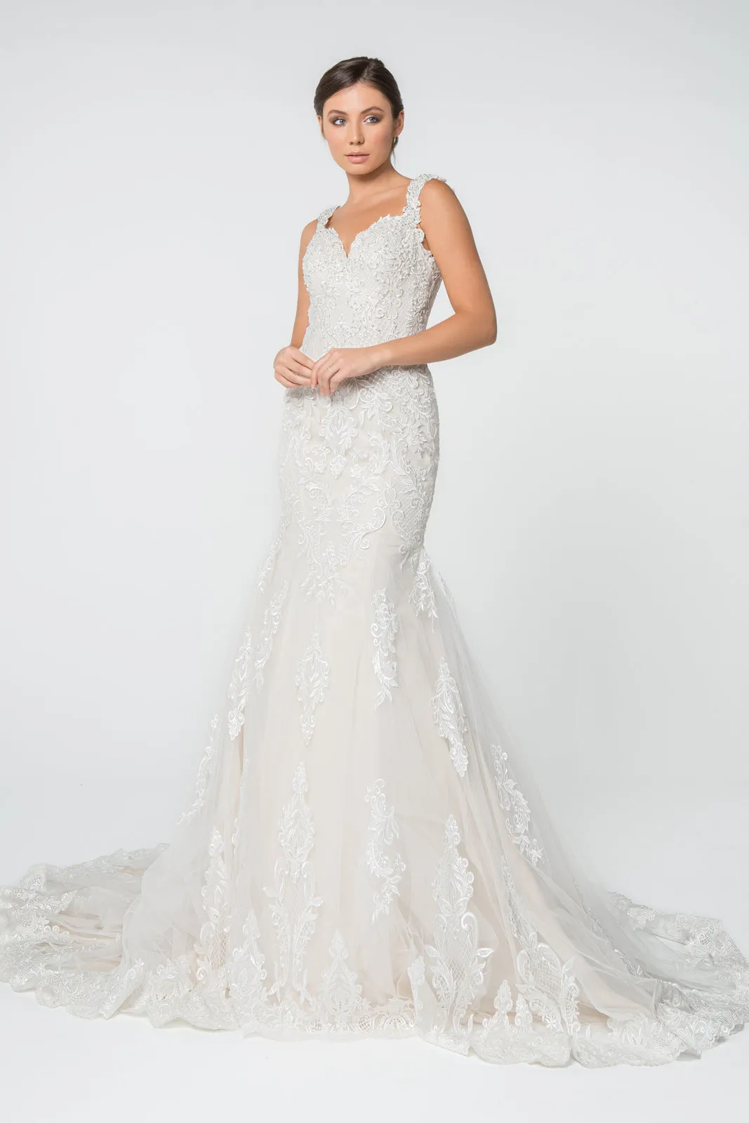 Lace and Jewel Embellished Mermaid Wedding Gown Tail GLGL2819