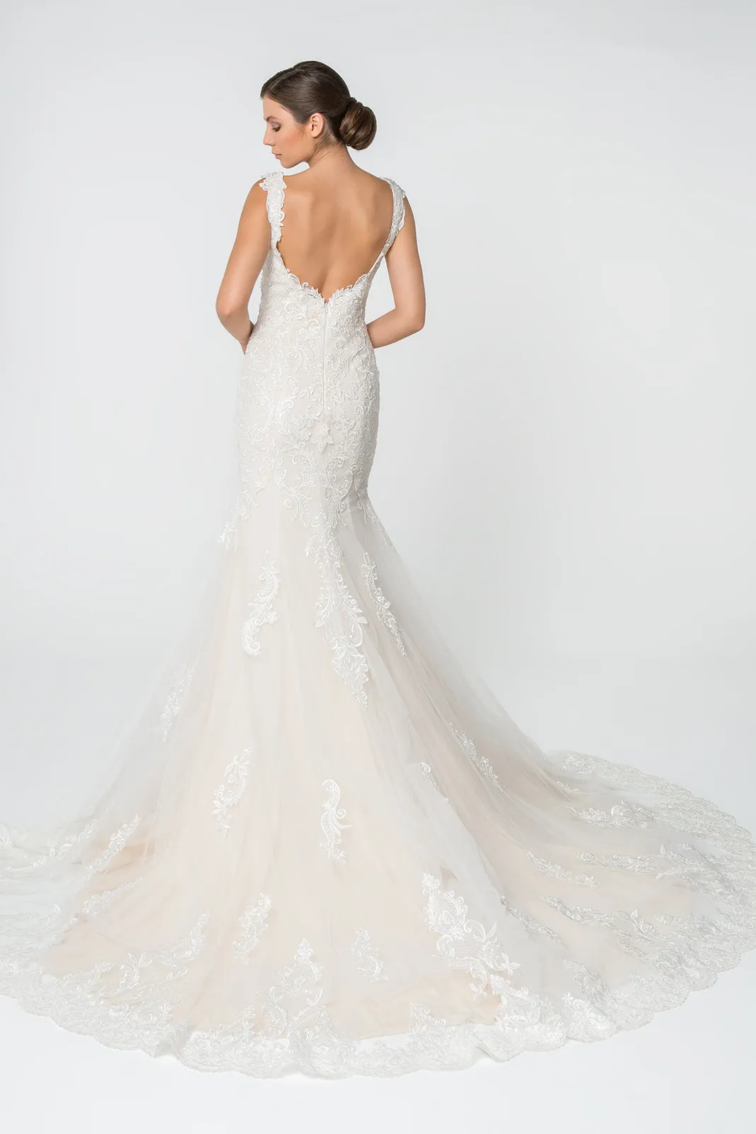 Lace and Jewel Embellished Mermaid Wedding Gown Tail GLGL2819