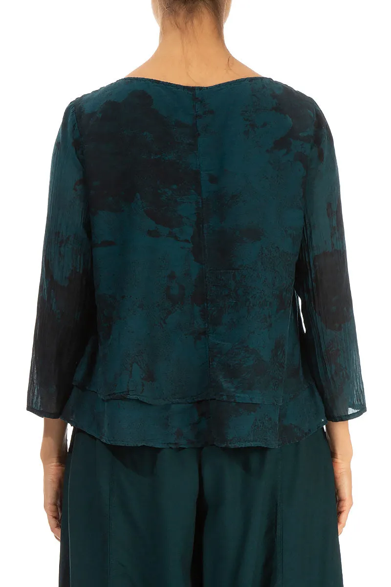 Layered Emerald Marble Silk Cotton Blouse