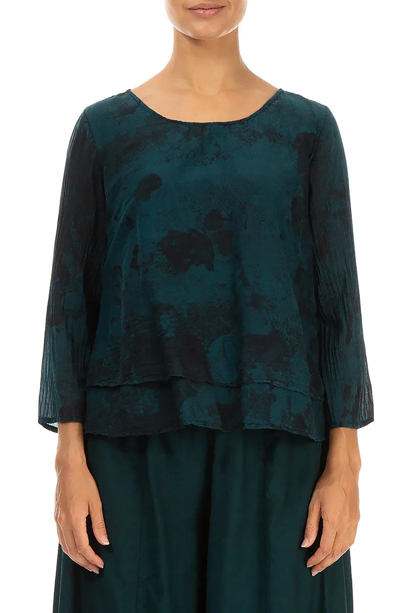 Layered Emerald Marble Silk Cotton Blouse