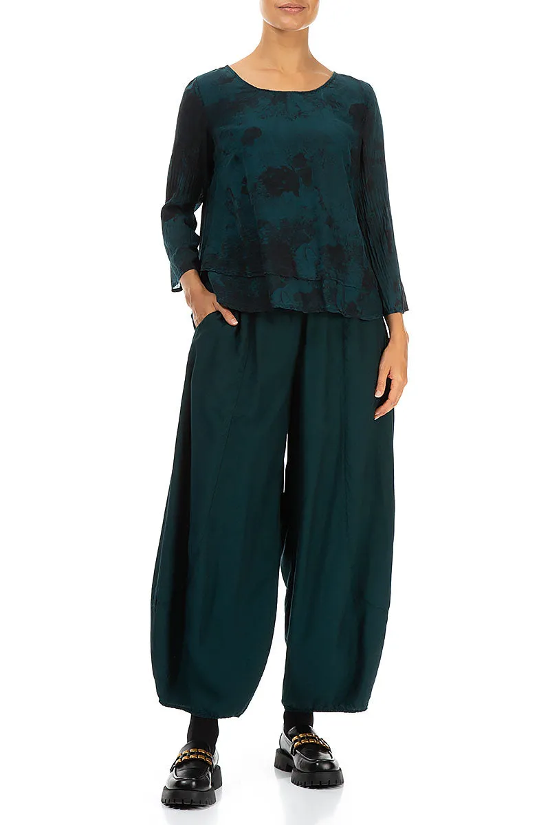 Layered Emerald Marble Silk Cotton Blouse