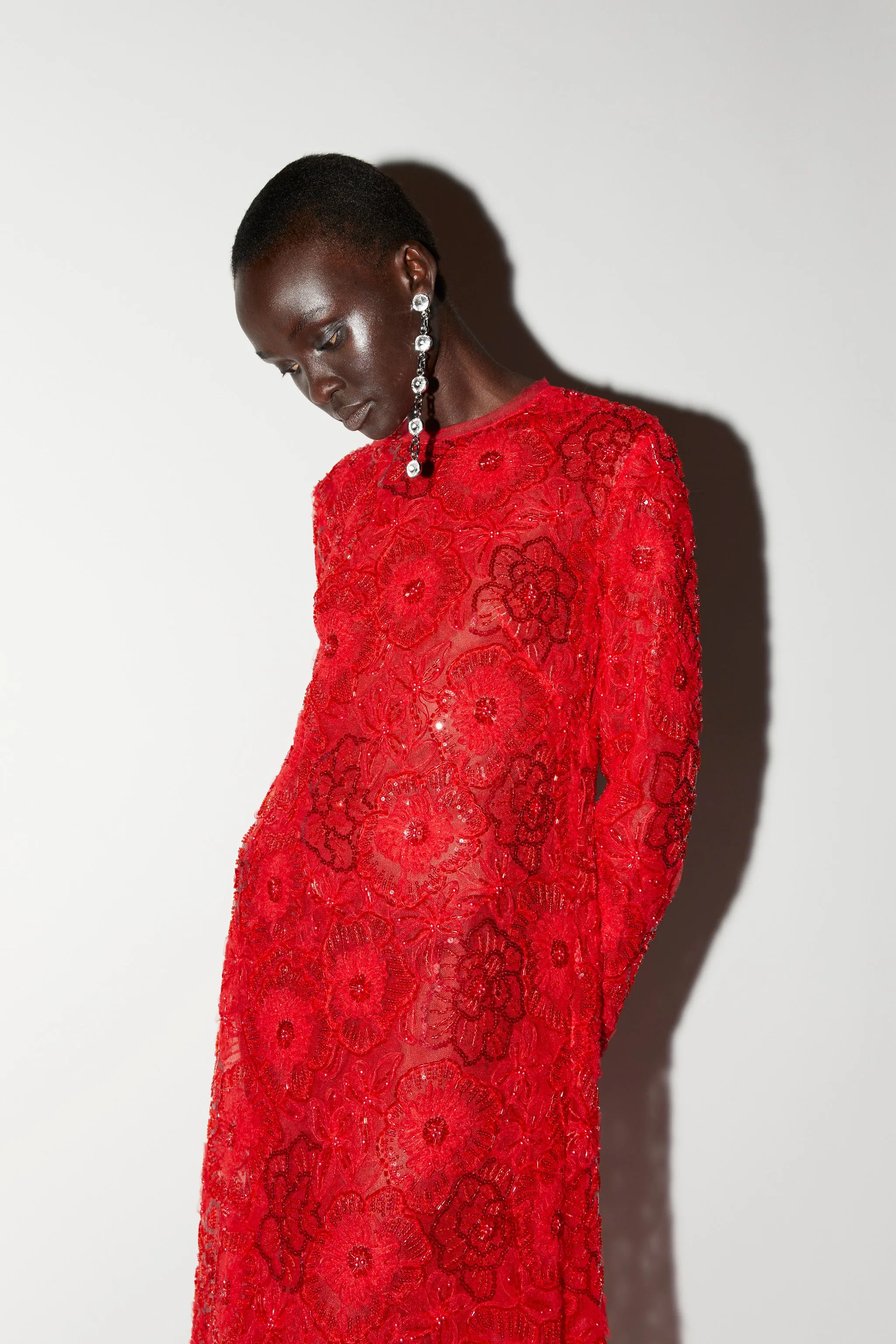 MAURENE DRESS RED EMBROIERED TULLE