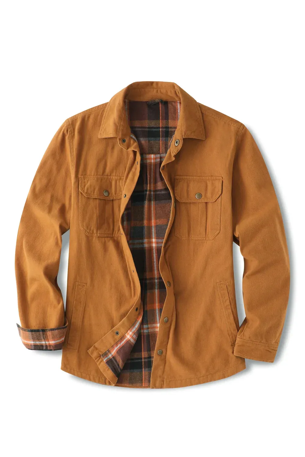 Men's Flannel Lined Heavy Washed Cotton Outdoor Utility Shirt Jacket