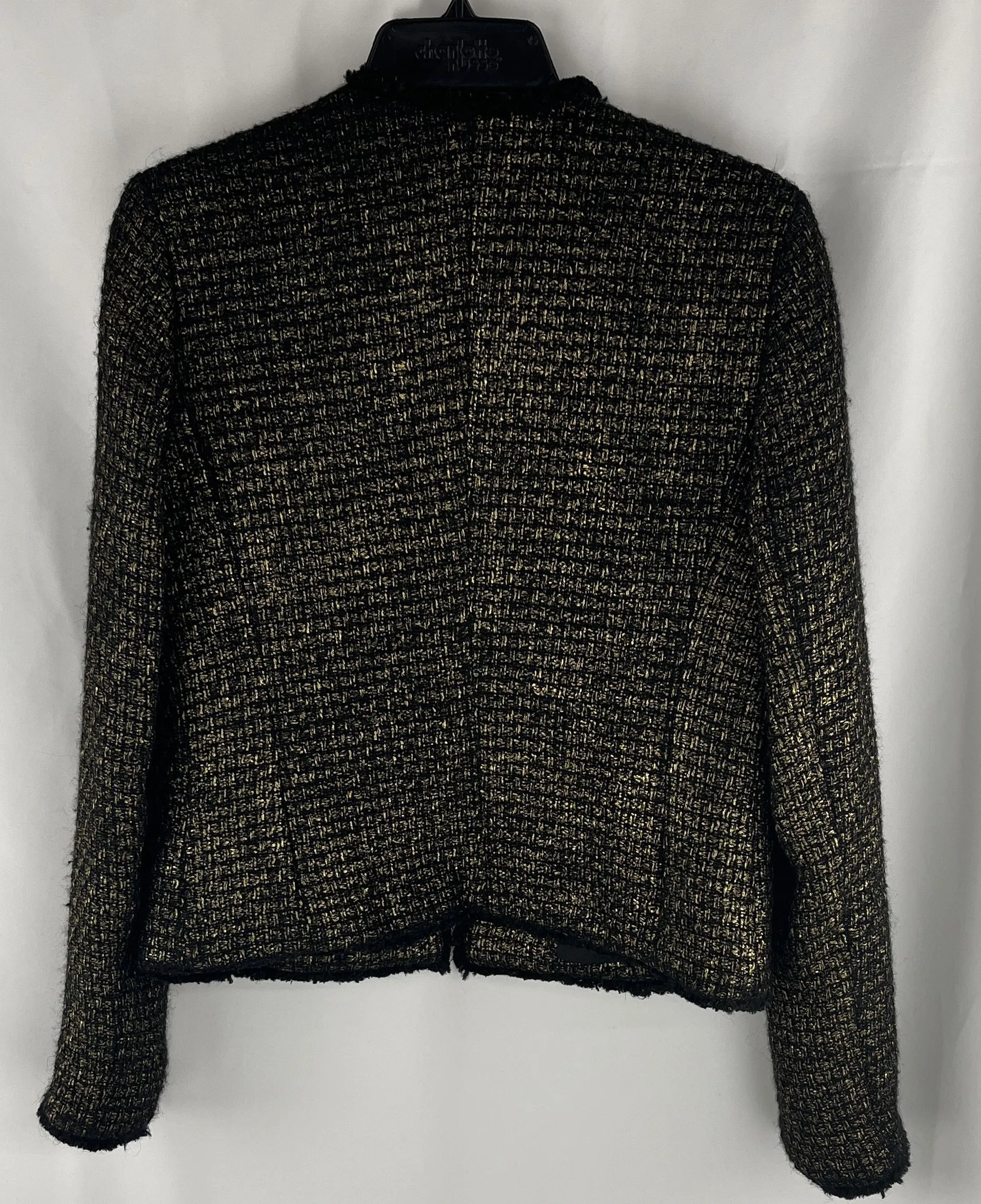 Michael Kors Women's Tweed Black Boucle Blazer Gold Metallic Shimmer Size 6