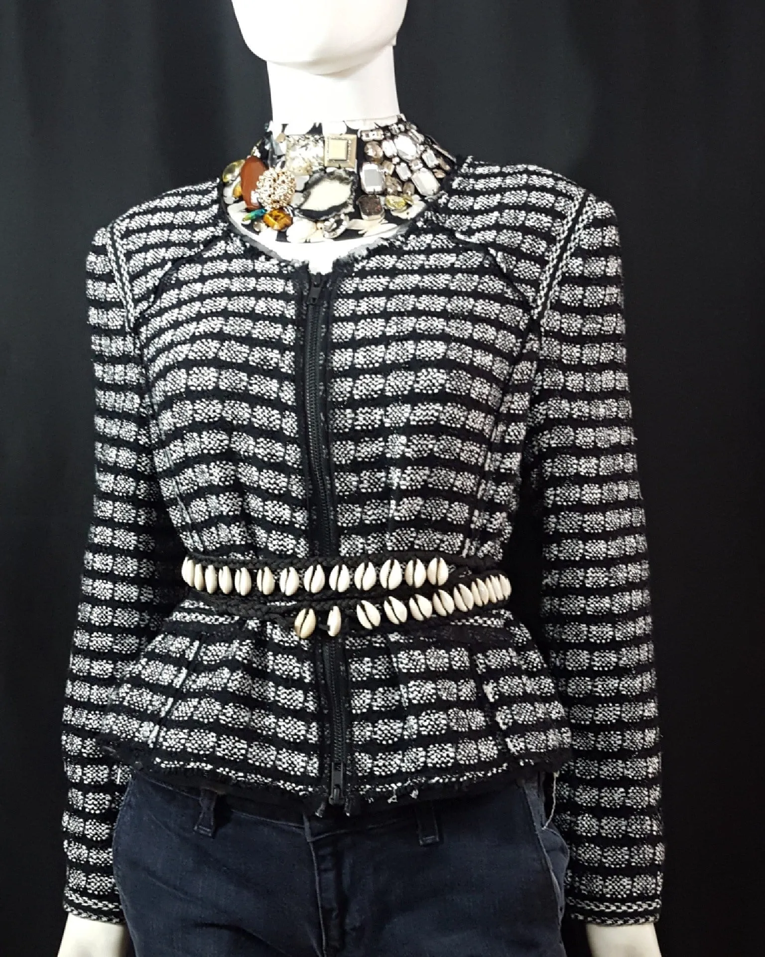 Milly Striped Boucle Double Zip Blazer Size M