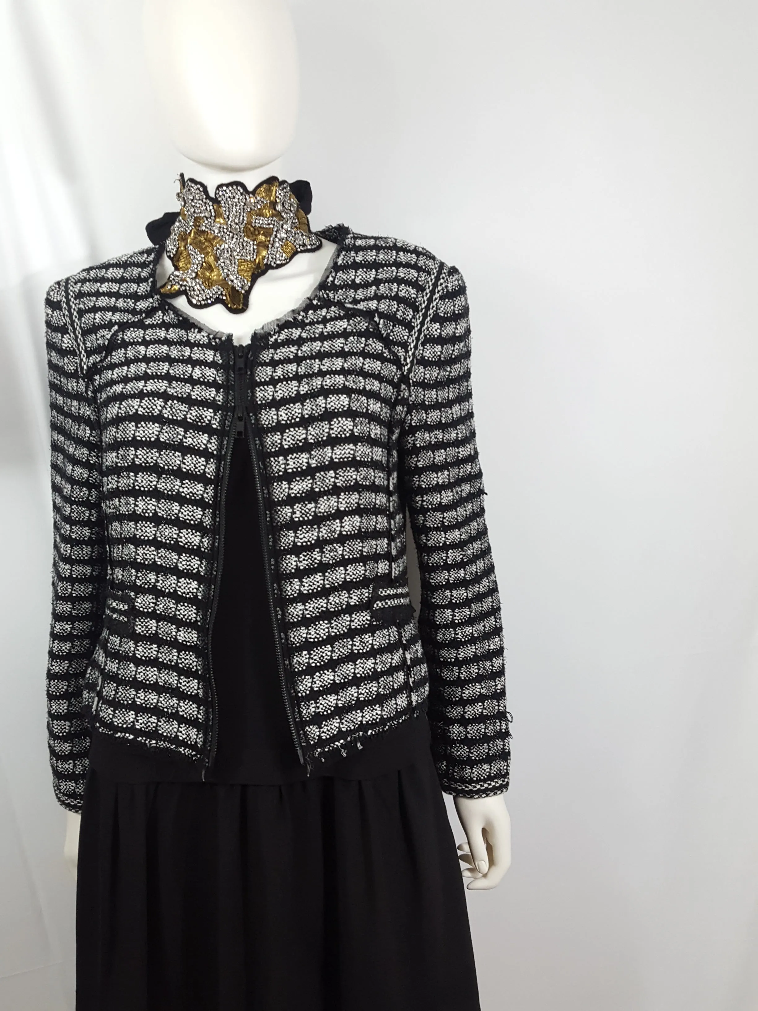 Milly Striped Boucle Double Zip Blazer Size M