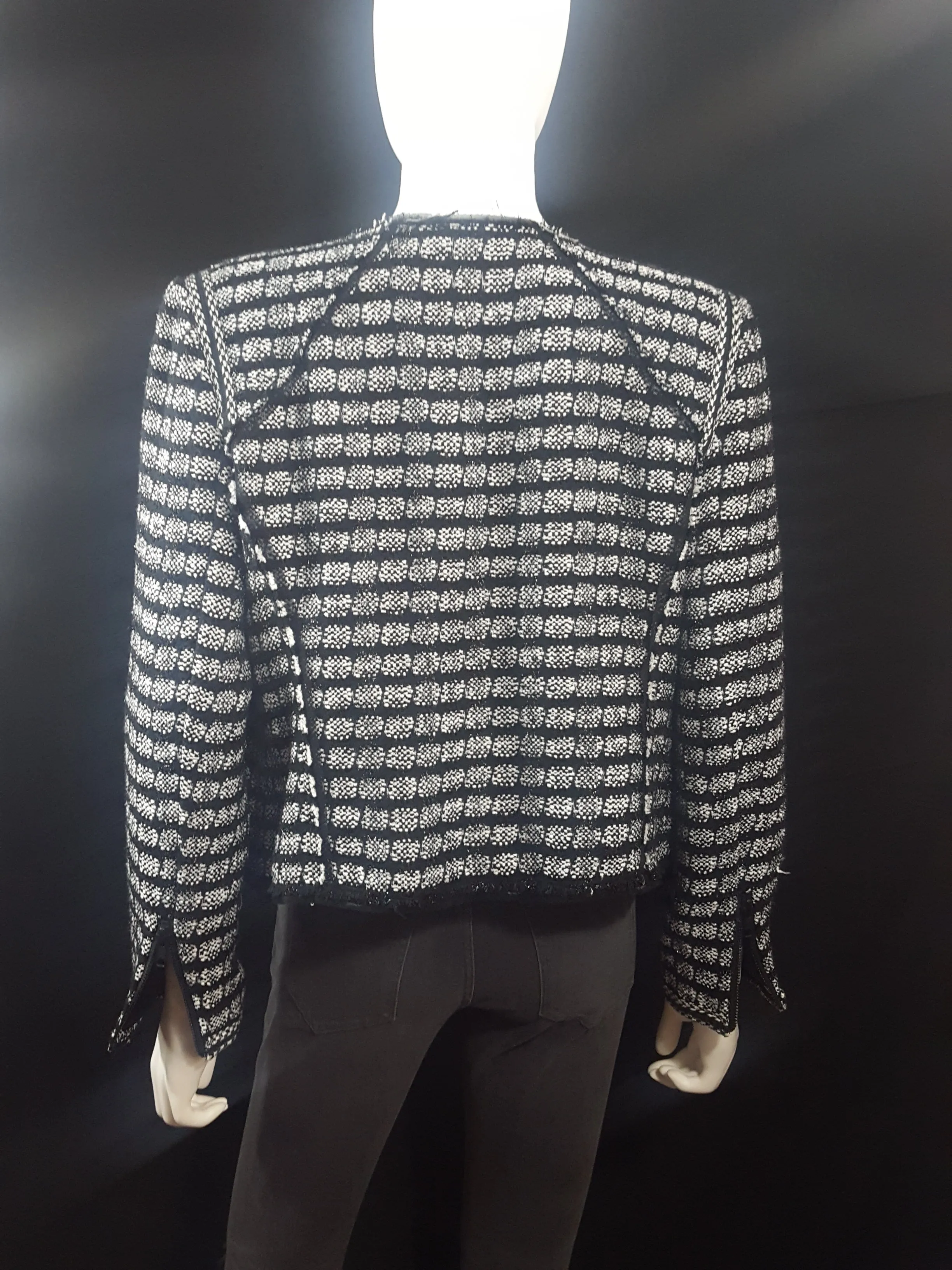 Milly Striped Boucle Double Zip Blazer Size M